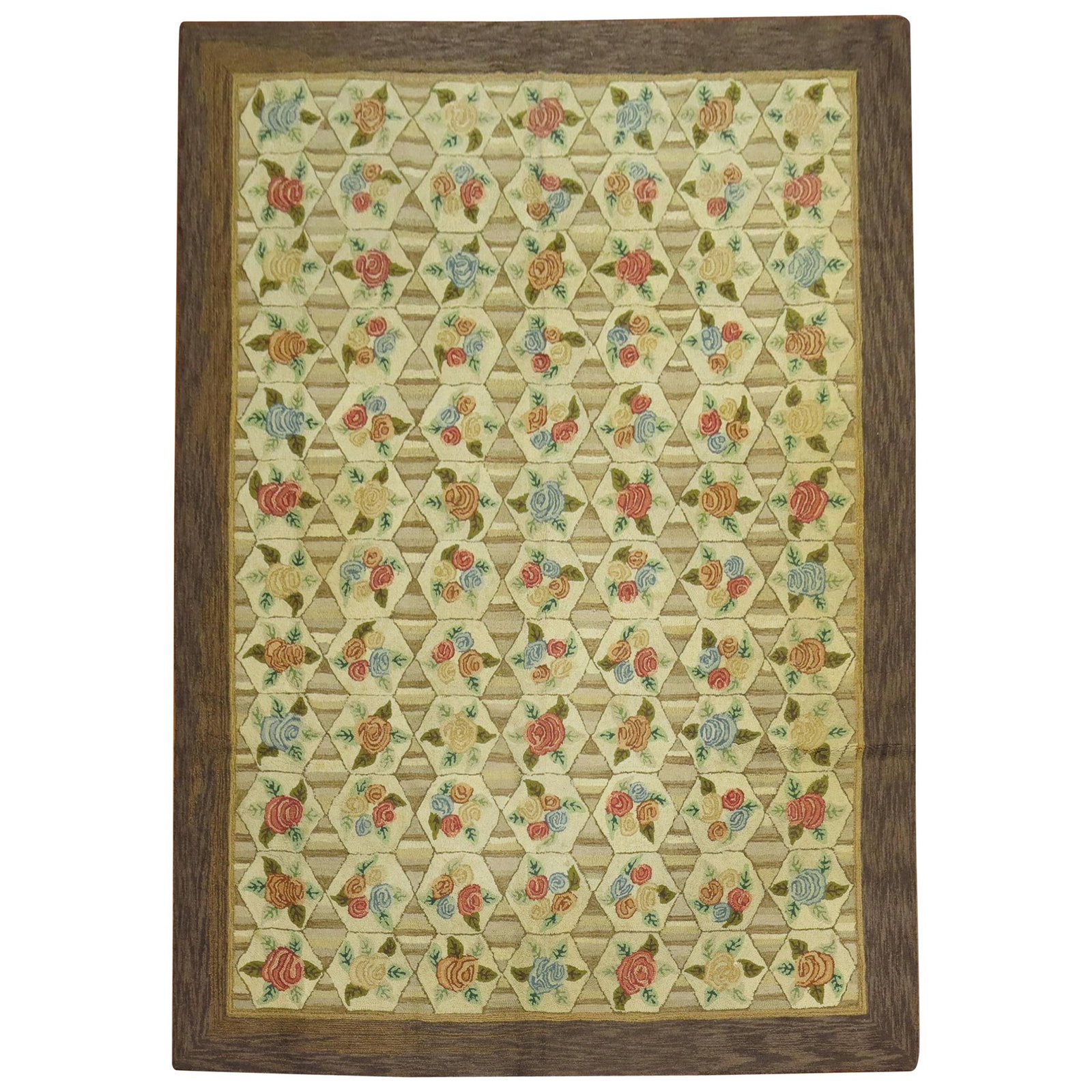 Floral Pattern American Hooked Room Rug 8'3" x 11'9" Mid-20th Century (1 of 10)