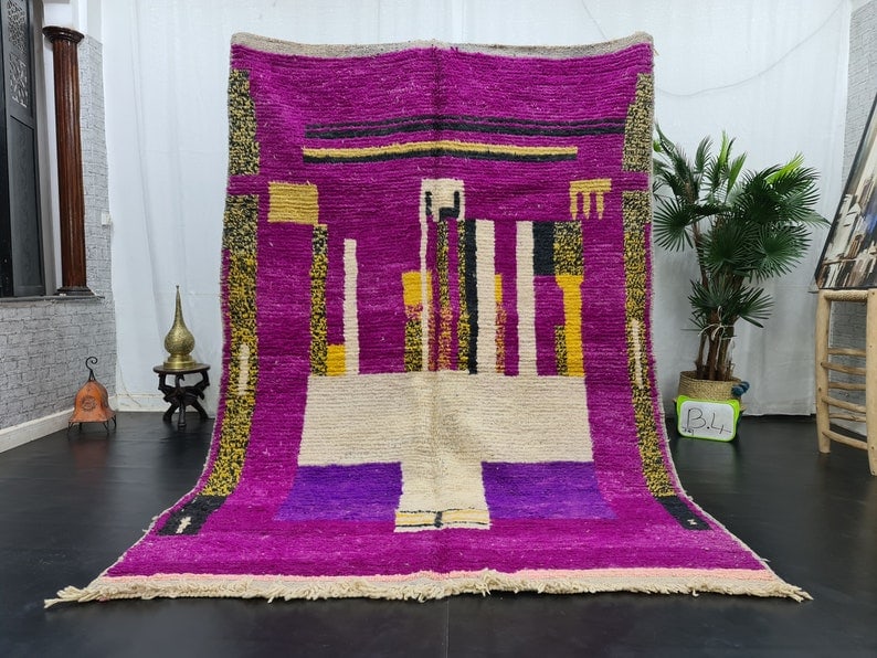 Authentic Handwoven Purple Rug 100% Sheep Wool Morocco 8 x 5 Feet: Authentic Handwoven Purple Rug 100% Sheep Wool Morocco 8 x 5 Feet This stunning authentic purple rug is handwoven in the Atlas Mountains by local Berber women weavers, utilizing traditional tools and 
