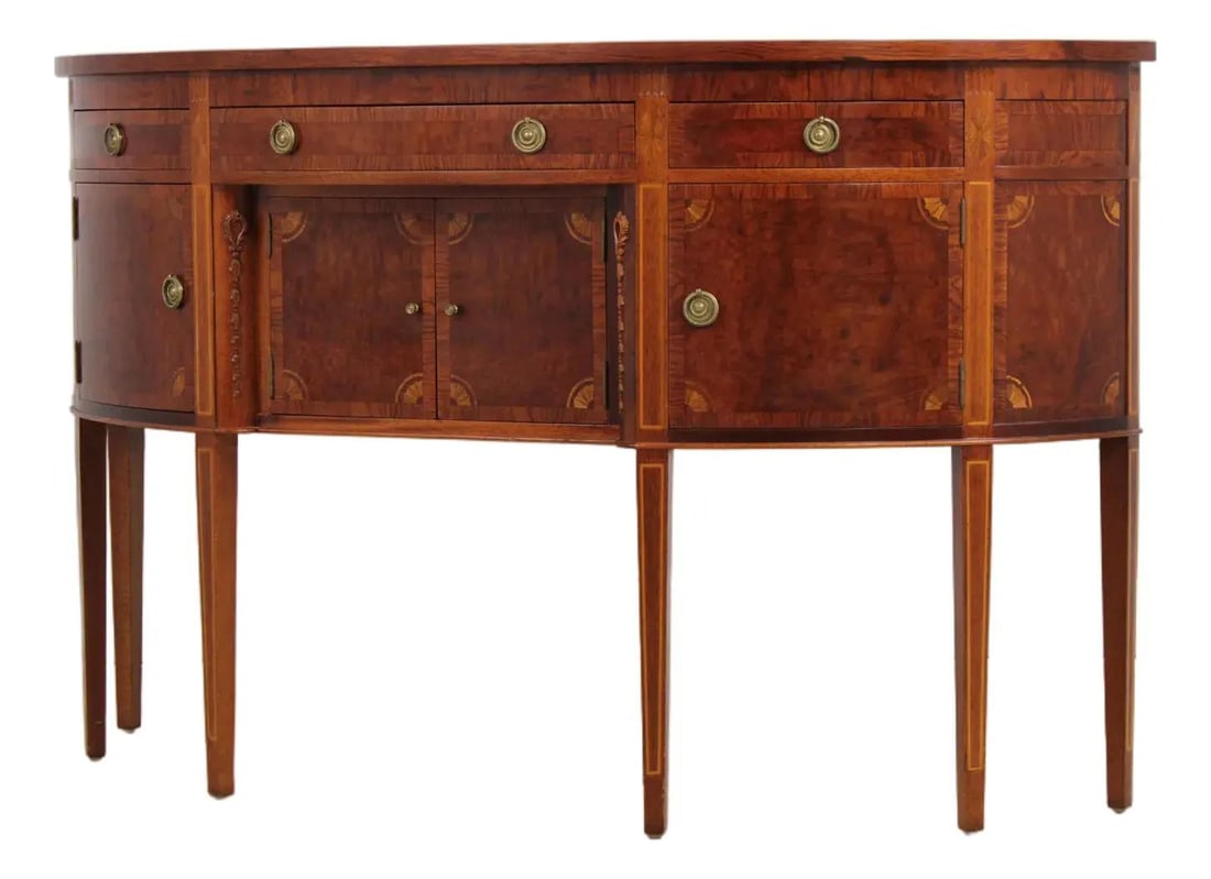 Walnut Demi-Lune Server with Inlay and Brass Accents Federal Style (1 of 10)