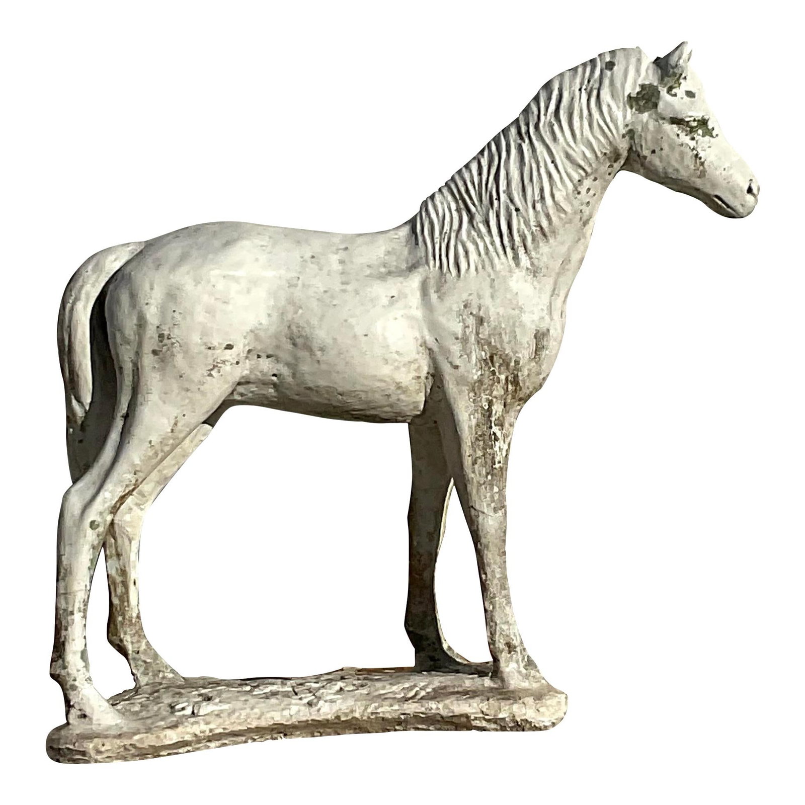 Vintage Boho Alabaster Horse Statue 48 x 44 x 16 Cast Concrete: Vintage Boho Alabaster Horse Statue 48 x 44 x 16 Cast Concrete This striking vintage Boho horse statue makes a bold statement in any space. Crafted from cast concrete, it showcases incredible attentio