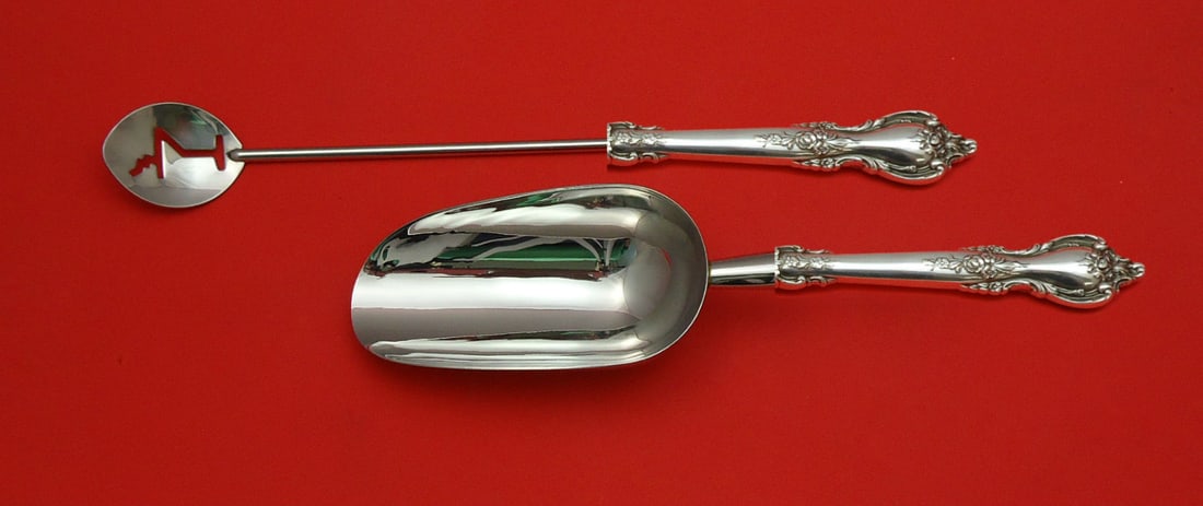 Delacourt Lunt Sterling Silver Custom Bar Set 2pc Martini Spoon Ice Scoop: Delacourt Lunt Sterling Silver Custom Bar Set 2pc Martini Spoon Ice Scoop Enhance your barware collection with this exquisite Delacourt by Lunt Sterling Silver Bar Set. This custom-made two-piece set 