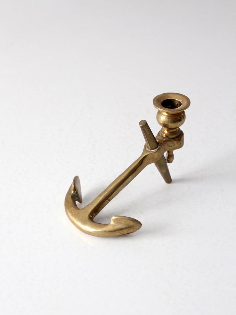 Mid Century Brass Anchor Candle Holder with Frosted Glass (1 of 13)