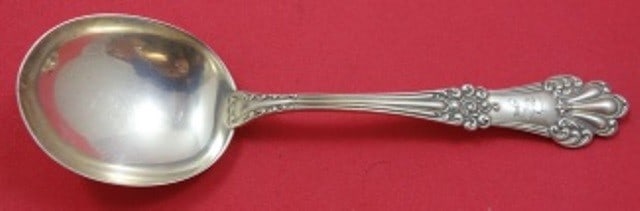Watson Olympia Sterling Silver Gumbo Soup Spoon Monogrammed 6.5": Watson Olympia Sterling Silver Gumbo Soup Spoon Monogrammed 6.5" This exquisite Olympia by Watson sterling silver gumbo soup spoon measures 6 1/2 inches and dates from 1900 to 1940. Crafted by the ren