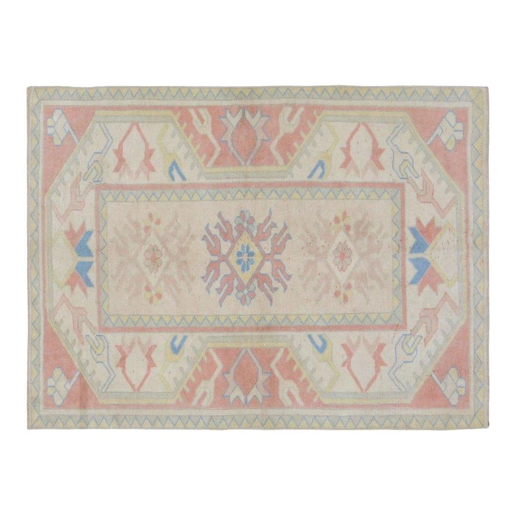4'x5'3" Hand-Knotted Wool Anatolian Area Rug Beige Vintage: 4'x5'3" Hand-Knotted Wool Anatolian Area Rug Beige Vintage This vintage Turkish Anatolian rug is hand-knotted from high-quality wool, showcasing traditional craftsmanship with a modern influence. Its 