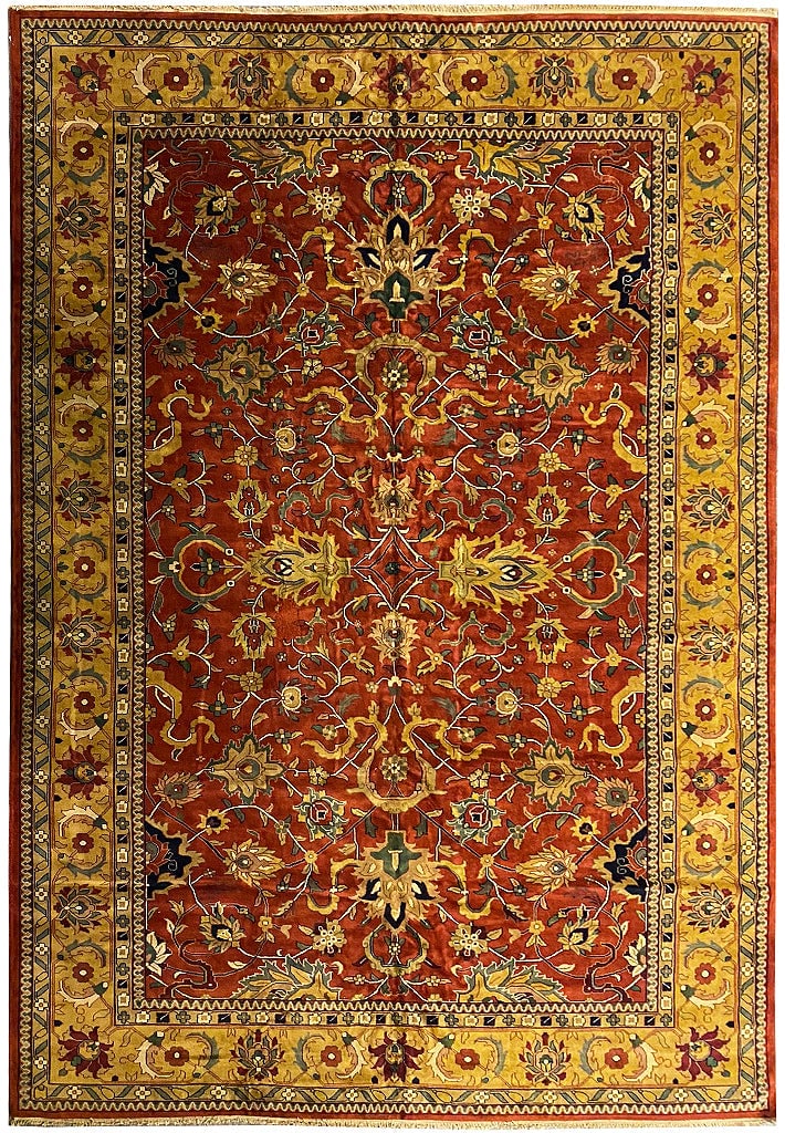 11.8 x 17.8 New Handmade Agra Wool Area Rug Black Gold Design: 11.8 x 17.8 New Handmade Agra Wool Area Rug Black Gold Design Free continental US Shipping Transform your space with this exquisite New Handmade Agra Rug, measuring 11.8 x 17.8 feet. Crafted by skille