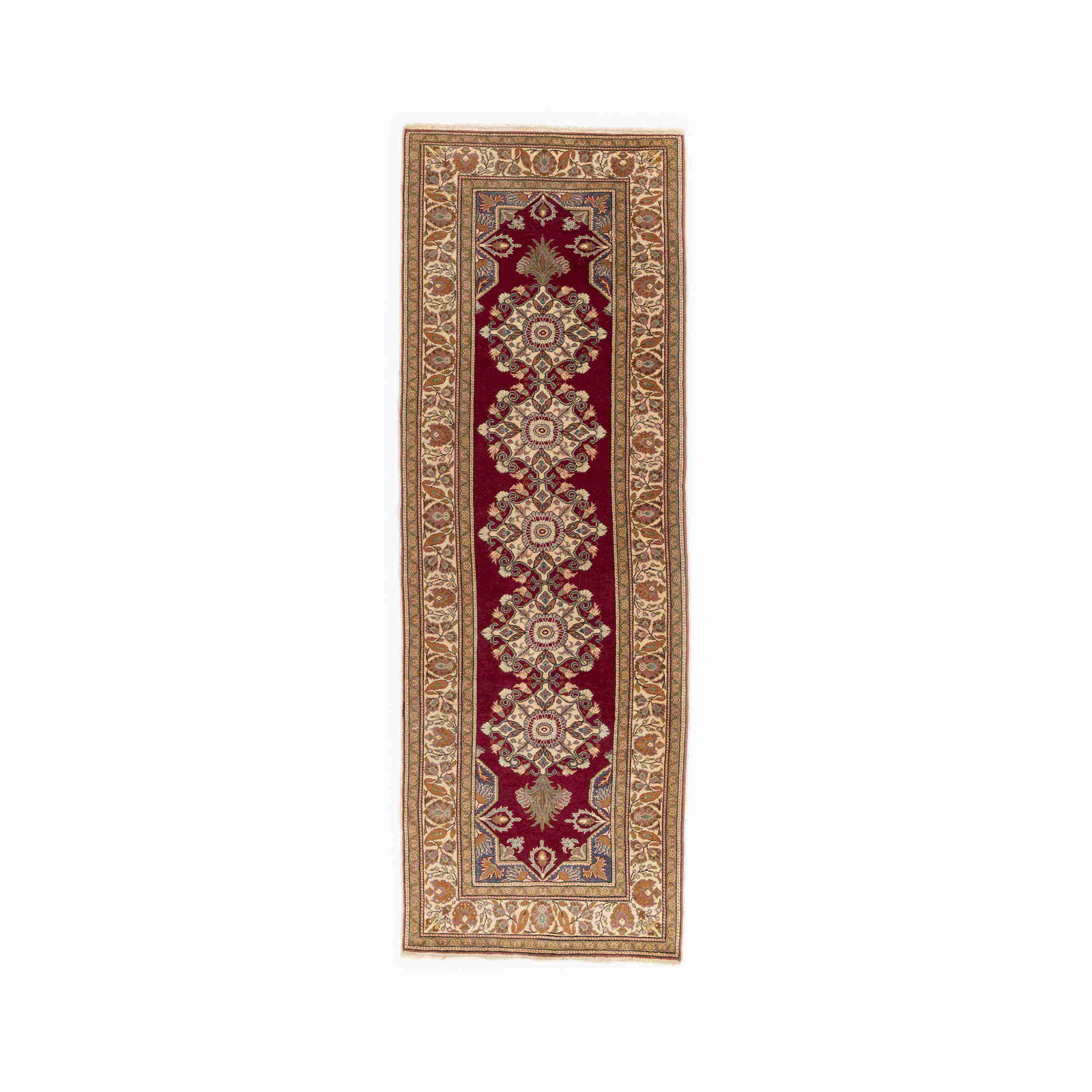 Authentic Kayseri Handmade Wool on Cotton Carpet 41.7x118.1: Authentic Kayseri Handmade Wool on Cotton Carpet 41.7x118.1 Discover the beauty of this Authentic Handmade Kayseri Carpet, crafted with meticulous attention to detail. Made from high-quality wool on c
