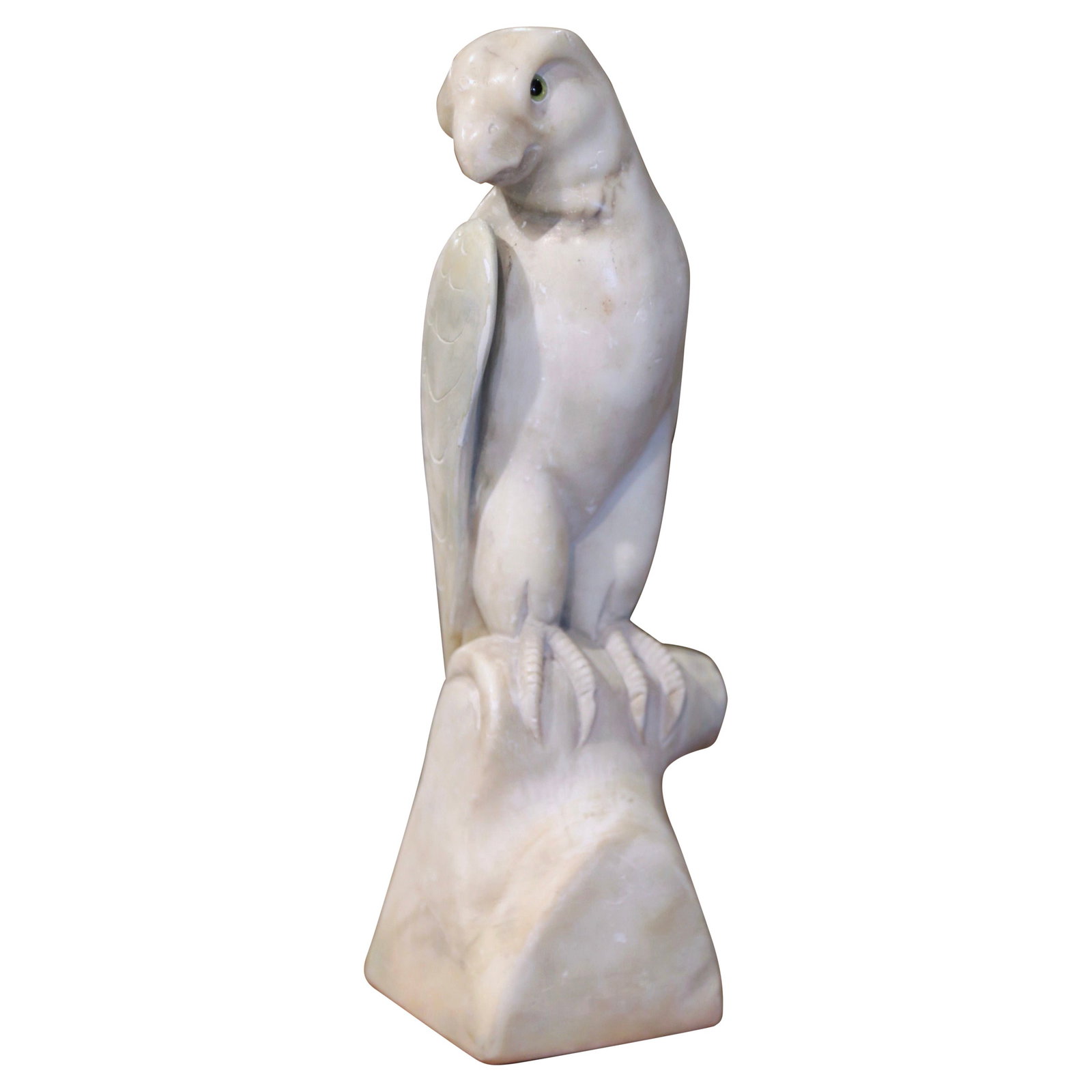 Antique 19th Century French Marble Parrot Sculpture with Glass Eyes: Antique 19th Century French Marble Parrot Sculpture with Glass Eyes This exquisite 19th Century French carved marble parrot sculpture is a stunning addition to any decor, perfect for a shelf or an off