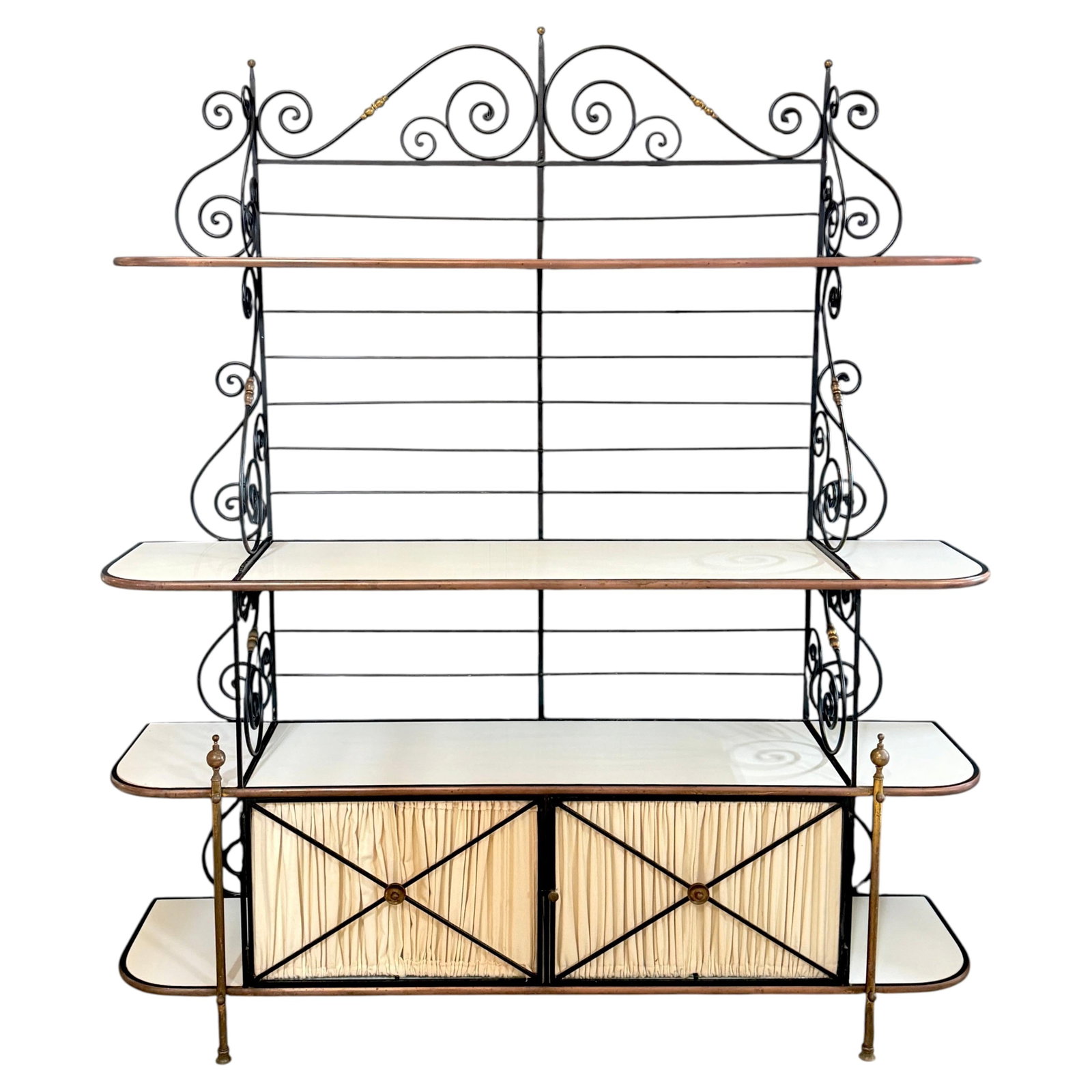 Midcentury French Iron Brass and Glass Etagere Cabinet in Maison Jansen Manner (1 of 18)