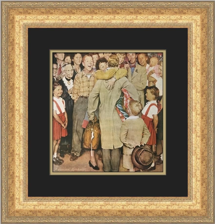Norman Rockwell Homecoming open edition print framed matted: Norman Rockwell Homecoming open edition print framed matted This is a custom-framed, open edition offset lithograph print of "Homecoming" by Norman Rockwell. Produced in 1979, the print is double matt