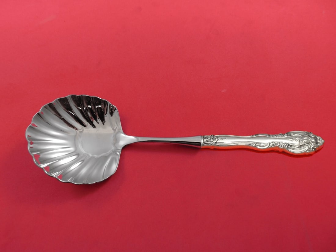 Gorham La Scala Sterling Silver Berry Spoon Custom Shell Bowl 10 3/8in: Gorham La Scala Sterling Silver Berry Spoon Custom Shell Bowl 10 3/8in Introducing the La Scala Berry Spoon by Gorham, a stunning serving piece crafted in sterling silver. This custom-made spoon featu