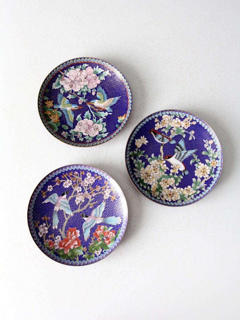 Set of Three Ching-Tai-Lan Cloisonne Plates with Birds and Blossoms (1 of 15)