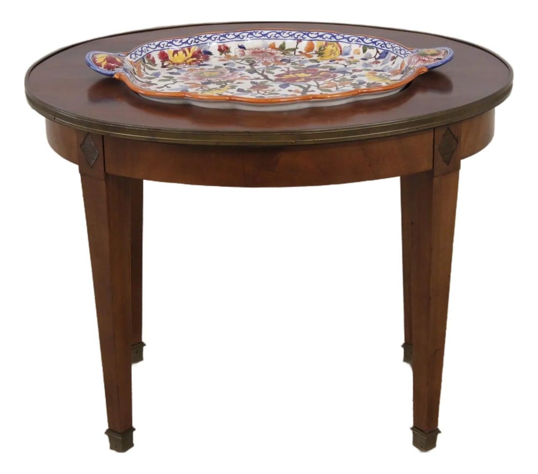 Mahogany Oval Side Table with Removable French Gien Ceramic Tray Top (1 of 10)
