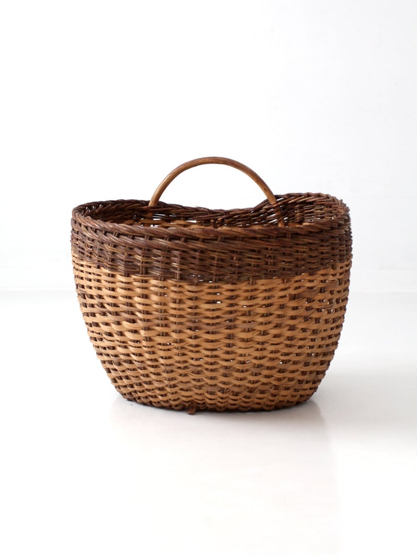 Handwoven Wicker Storage Basket with Bentwood Handle Raised Feet (1 of 17)