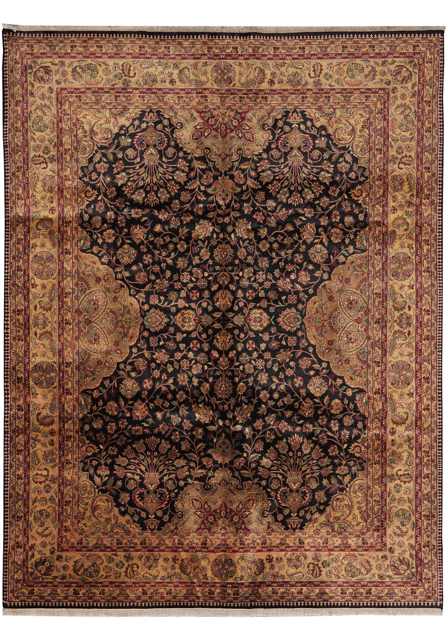8 x 10 Jaipur Traditional Black Hand Knotted Wool Rug: 8 x 10 Jaipur Traditional Black Hand Knotted Wool Rug Free continental US Shipping This 8 x 10 rug features a dramatic black colorway with an intricate traditional Jaipur-inspired design. It is hand-k