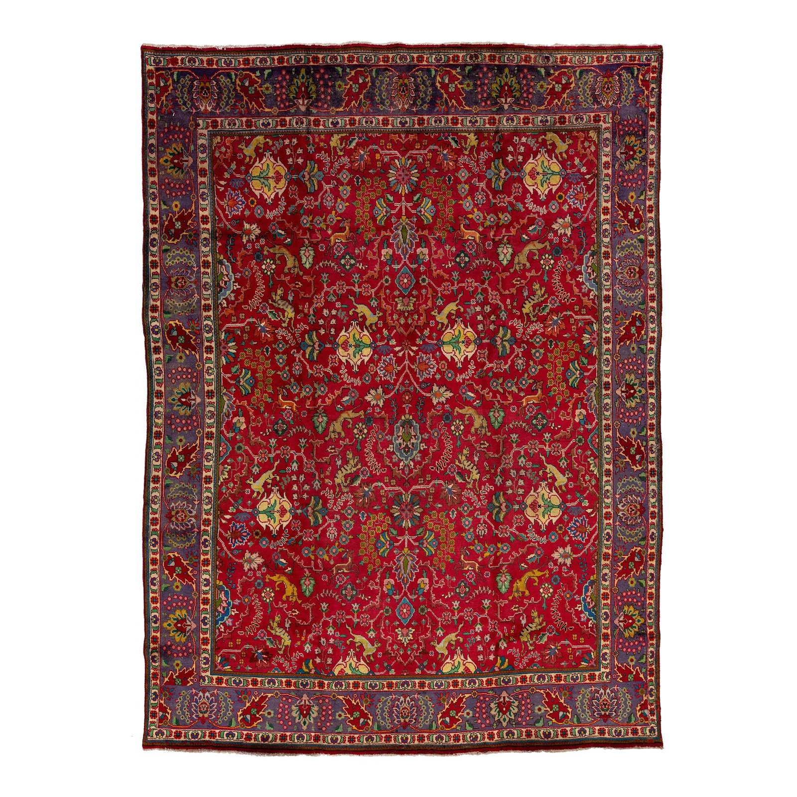 Vintage Tabriz Red Wool Rug Floral Design 9'5 x 13: Vintage Tabriz Red Wool Rug Floral Design 9'5 x 13 Enhance your space with this exquisite Vintage Handmade Tabriz Rug, featuring a striking red field adorned with a beautiful allover floral design in 