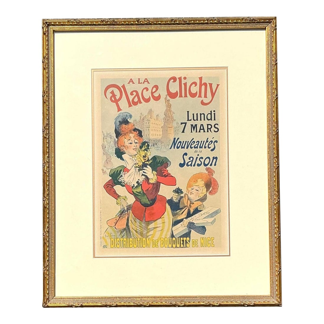Vintage French Advertising Print A La Place Clichy Lithograph in Gold Frame (1 of 7)