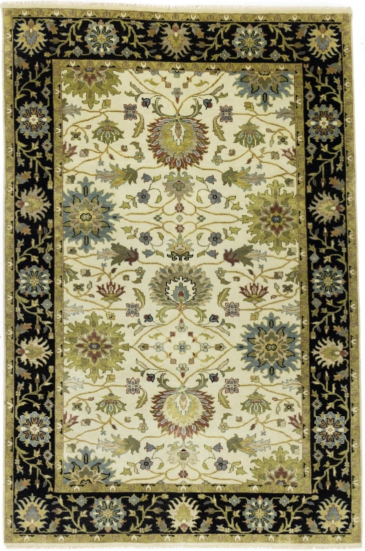 Vintage Floral Chobi Peshawar Wool Rug 6'1 x 9'1 Hand-Knotted Eco Friendly: Vintage Floral Chobi Peshawar Wool Rug 6'1 x 9'1 Hand-Knotted Eco Friendly Enhance your home decor with this stunning 6'1" x 9'1" Floral Chobi Peshawar Wool Rug, a vintage oriental piece that adds a t