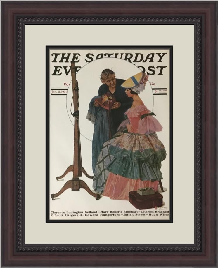 Norman Rockwell Dressing For The Ball Custom Framed Art Print: Norman Rockwell Dressing For The Ball Custom Framed Art Print This stunning custom framed print by renowned artist Norman Rockwell, titled "Dressing For The Ball," showcases a delightful Americana the