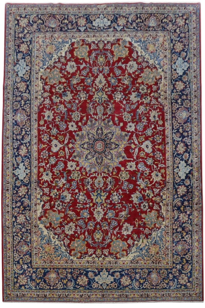 Signed Persian Najafabad Esfahan Wool Rug 10.7 x 15.8 Red Blue: Signed Persian Najafabad Esfahan Wool Rug 10.7 x 15.8 Red Blue Free continental US Shipping This signed Persian Najafabad Esfahan rug showcases exceptional Persian craftsmanship, featuring a striking 