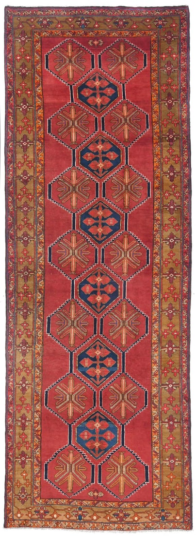 Hand-Knotted Wool Tribal Geometric Runner 5'1 x 12'10: Hand-Knotted Wool Tribal Geometric Runner 5'1 x 12'10 Enhance your space with this stunning hand-knotted tribal geometric runner rug, perfect for your kitchen or hallway. Measuring 5'1" x 12'10", this