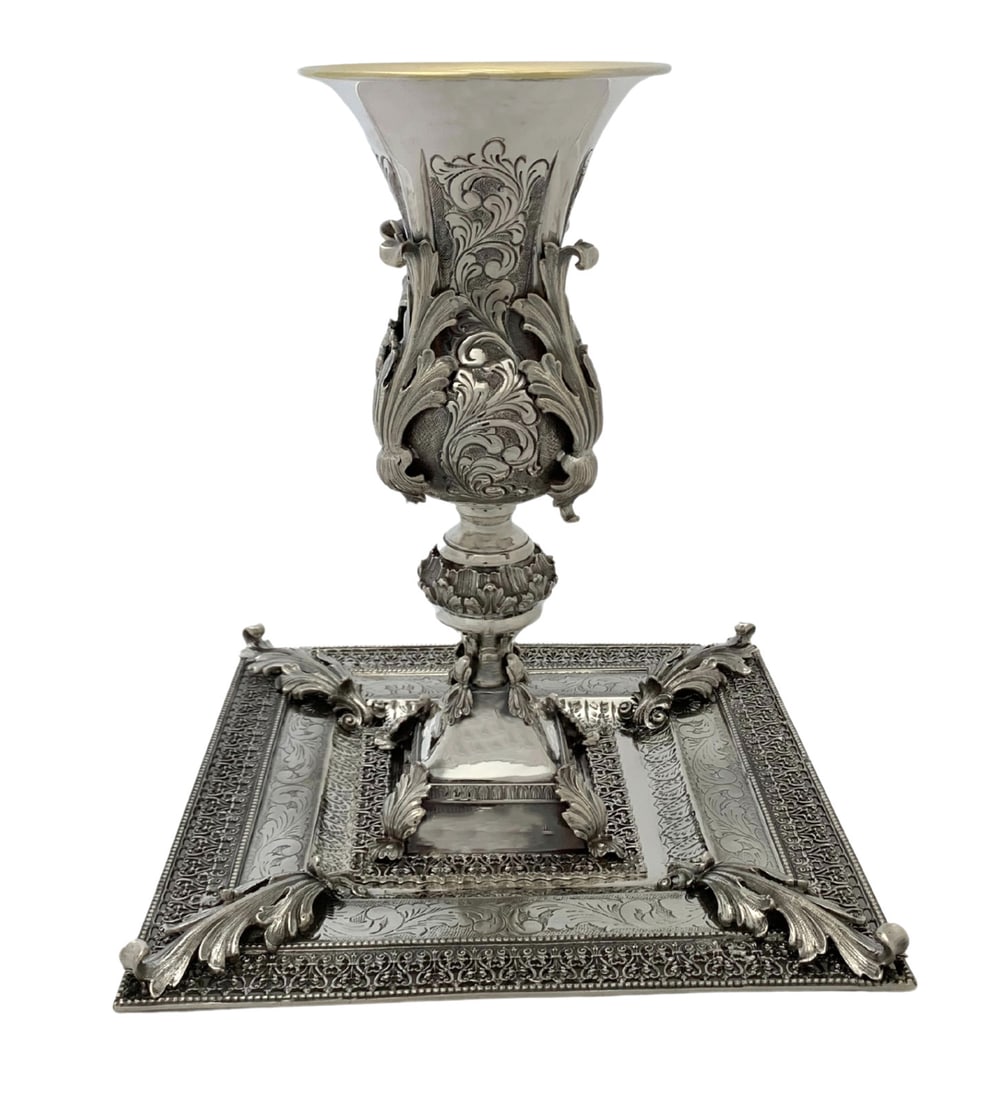 Handmade Italian 925 Sterling Silver Eliyahu Cup & Tray Set (1 of 4)