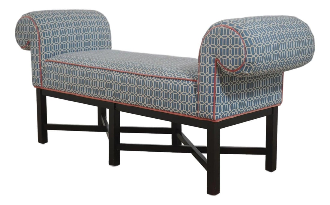 Regency Style Upholstered Window Bench Rolled Arms (1 of 10)