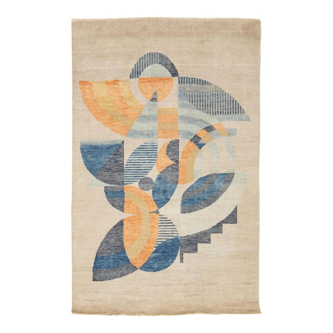 Beige Wool Art Deco Geometric 5x8 Area Rug (1 of 9)