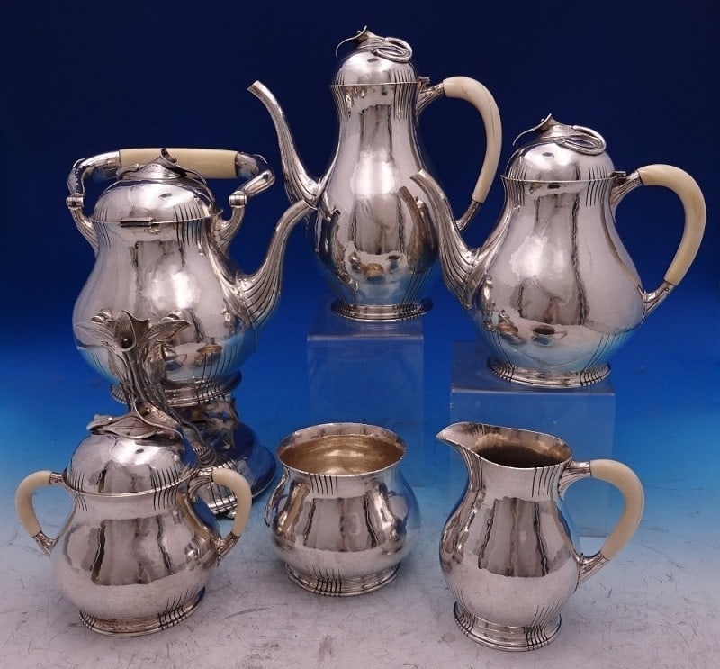 Six Piece Sterling Silver Tea Set Blossom Pattern Peace Lily Design (1 of 18)