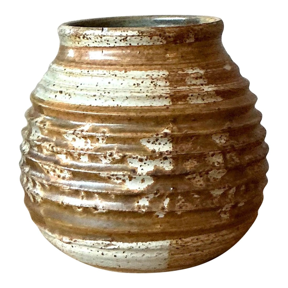 Handmade Ribbed Stoneware Vase American Studio Pottery 6 Inch (1 of 10)