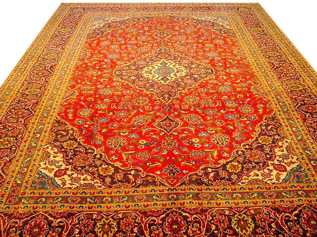 9.9 x 13.3 Handmade Persian Kashan Rug Red Floral Design Iran (1 of 3)