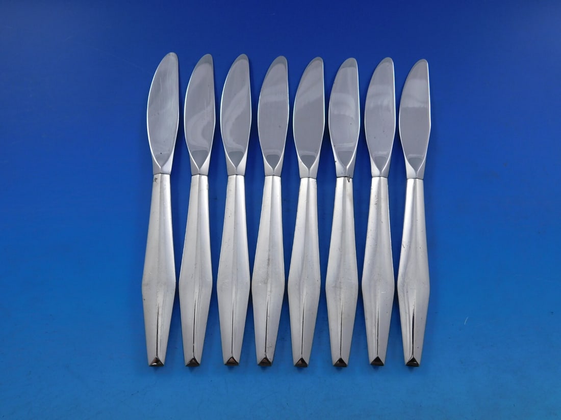 Reed and Barton Diamond Pattern Sterling Silver Butter Spreaders Set of 8 (1 of 4)