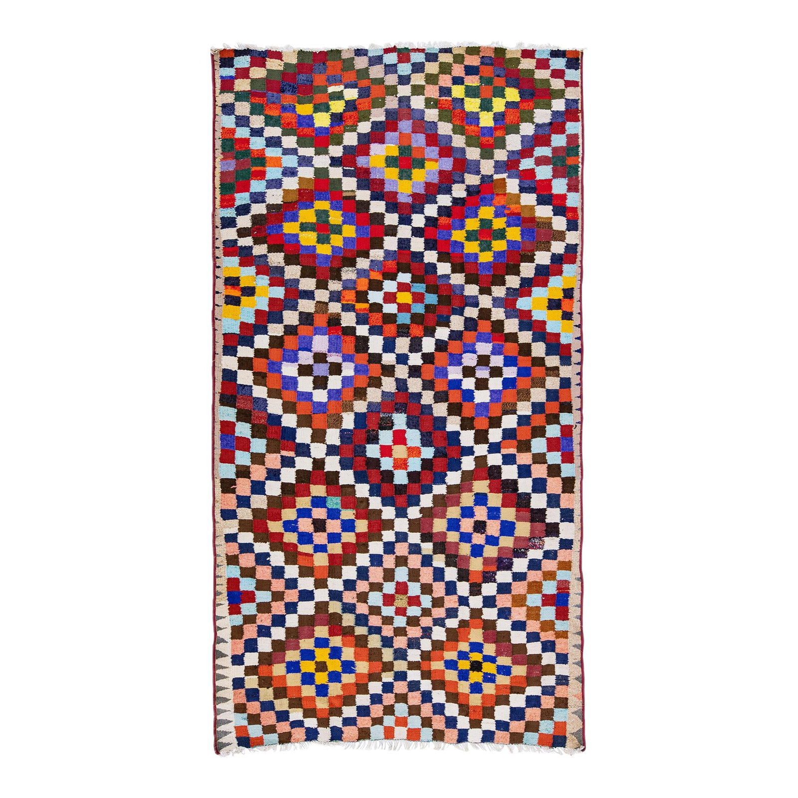 Mid-20th Century Turkish Kilim Handmade Wool Rug Multicolor Geometric Design: Mid-20th Century Turkish Kilim Handmade Wool Rug Multicolor Geometric Design Enhance your space with this exquisite mid-20th century Turkish Kilim rug, showcasing a stunning hand-knotted wool construc