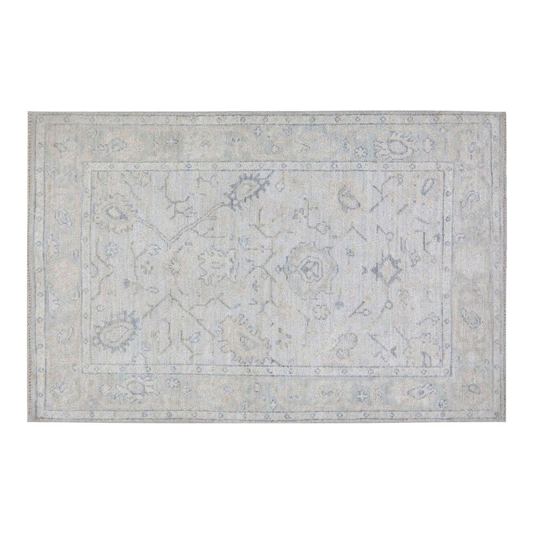 Stone Gray Wool Hand-Knotted Oushak Rug 4'x6' Turkish Design: Stone Gray Wool Hand-Knotted Oushak Rug 4'x6' Turkish Design This Turkish Oushak rug is hand-knotted from wool using traditional techniques, offering a blend of timeless craftsmanship and contemporary