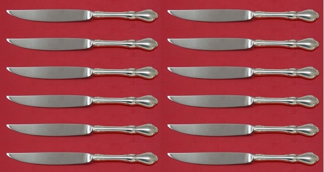 Reed & Barton Hampton Court Sterling Silver Steak Knife Set 12 pcs 8.5" Custom Made: Reed & Barton Hampton Court Sterling Silver Steak Knife Set 12 pcs 8.5" Custom Made Enhance your dining experience with this exquisite set of 12 steak knives from the Hampton Court collection by Reed 