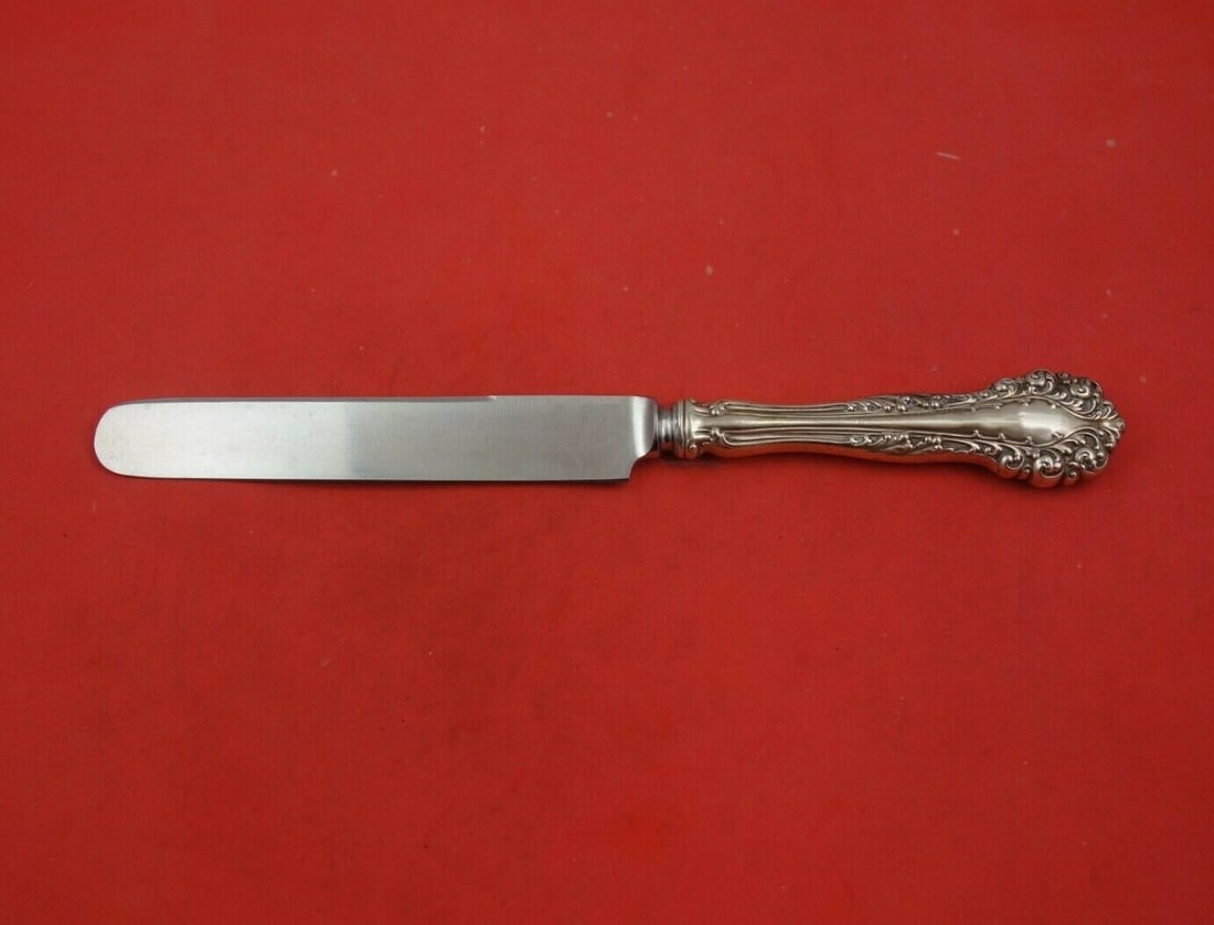 Alvin Florentine Sterling Silver Dinner Knife Blunt 9 3/4" Flatware: Alvin Florentine Sterling Silver Dinner Knife Blunt 9 3/4" Flatware This exquisite dinner knife is from the Florentine pattern by Alvin, crafted from high-quality sterling silver. Featuring a hollow h