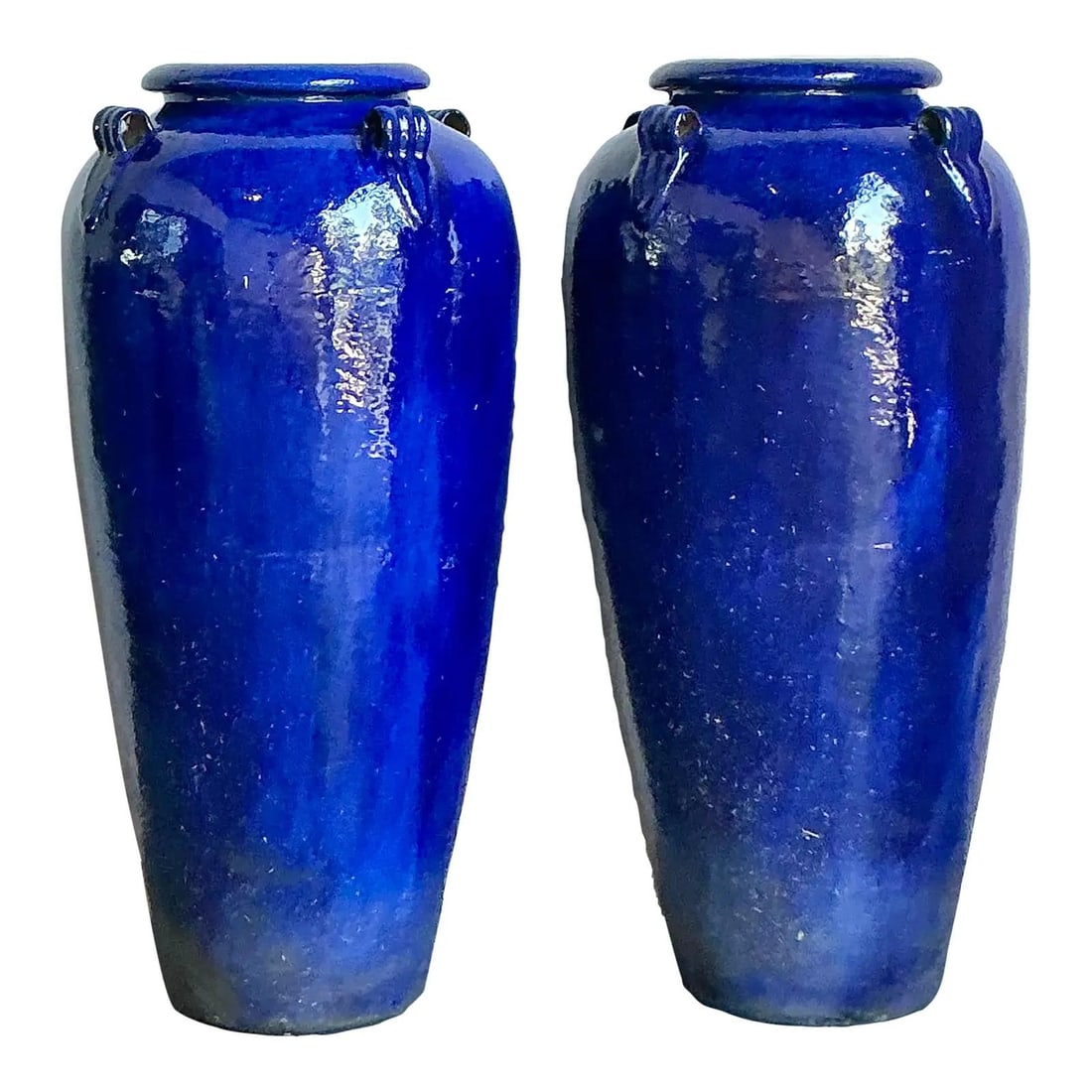 Pair of Large Cobalt Blue Glazed Ceramic Amphora Urns with Handles 47" (1 of 6)