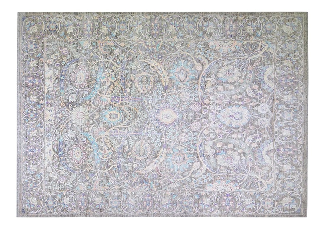 Oushak Area Rug in Natural Angora Wool Hand Knotted Turkish 9'x12'8": Oushak Area Rug in Natural Angora Wool Hand Knotted Turkish 9'x12'8" This vintage Turkish Oushak rug is hand knotted from organic Angora wool and features a natural tan color with an all-over design. 