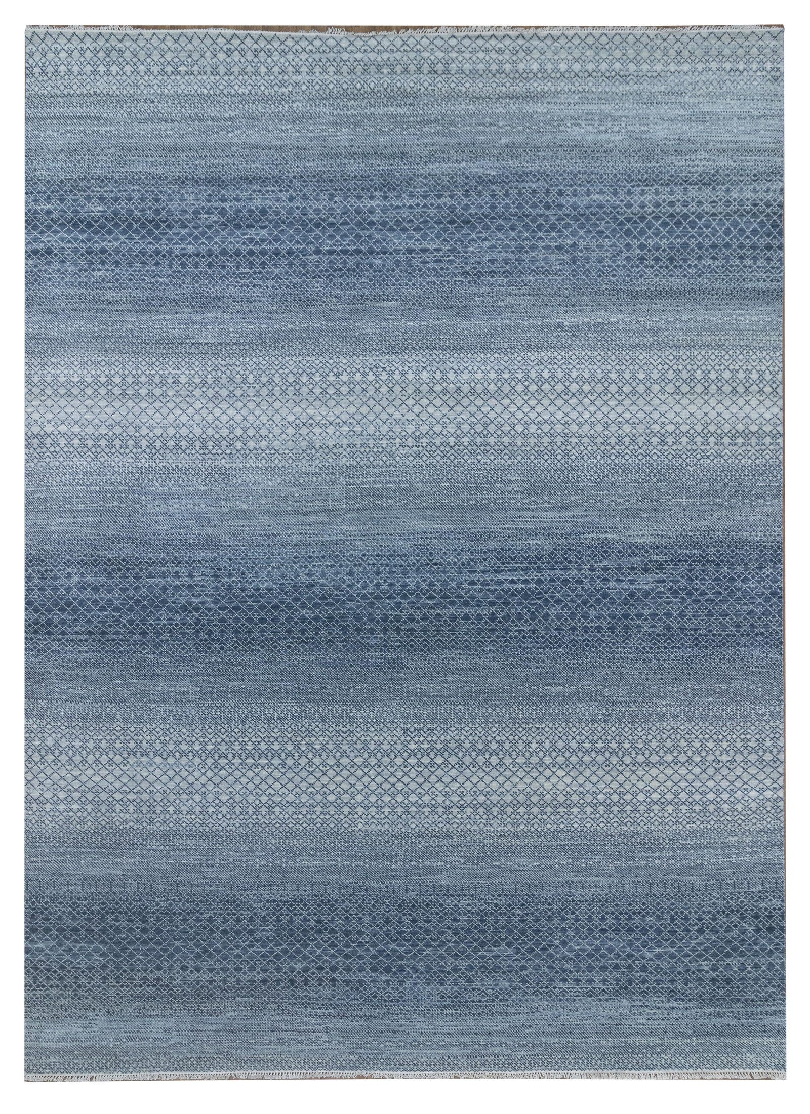 10.1 x 14 Contemporary Handmade Blue Wool Rainbow Grass Area Rug (1 of 7)