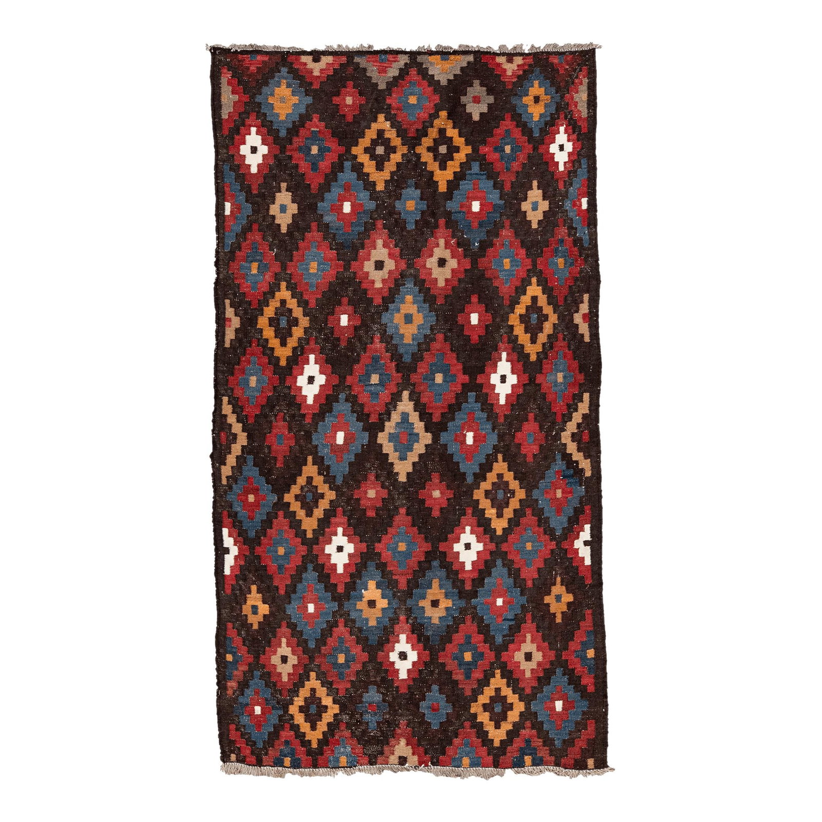 Vintage Handmade Kilim Wool Runner Red Geometric 4'8" x 8'10": Vintage Handmade Kilim Wool Runner Red Geometric 4'8" x 8'10" This vintage kilim handmade wool runner showcases a vibrant red field adorned with an intricate all-over geometric design. Crafted from hi
