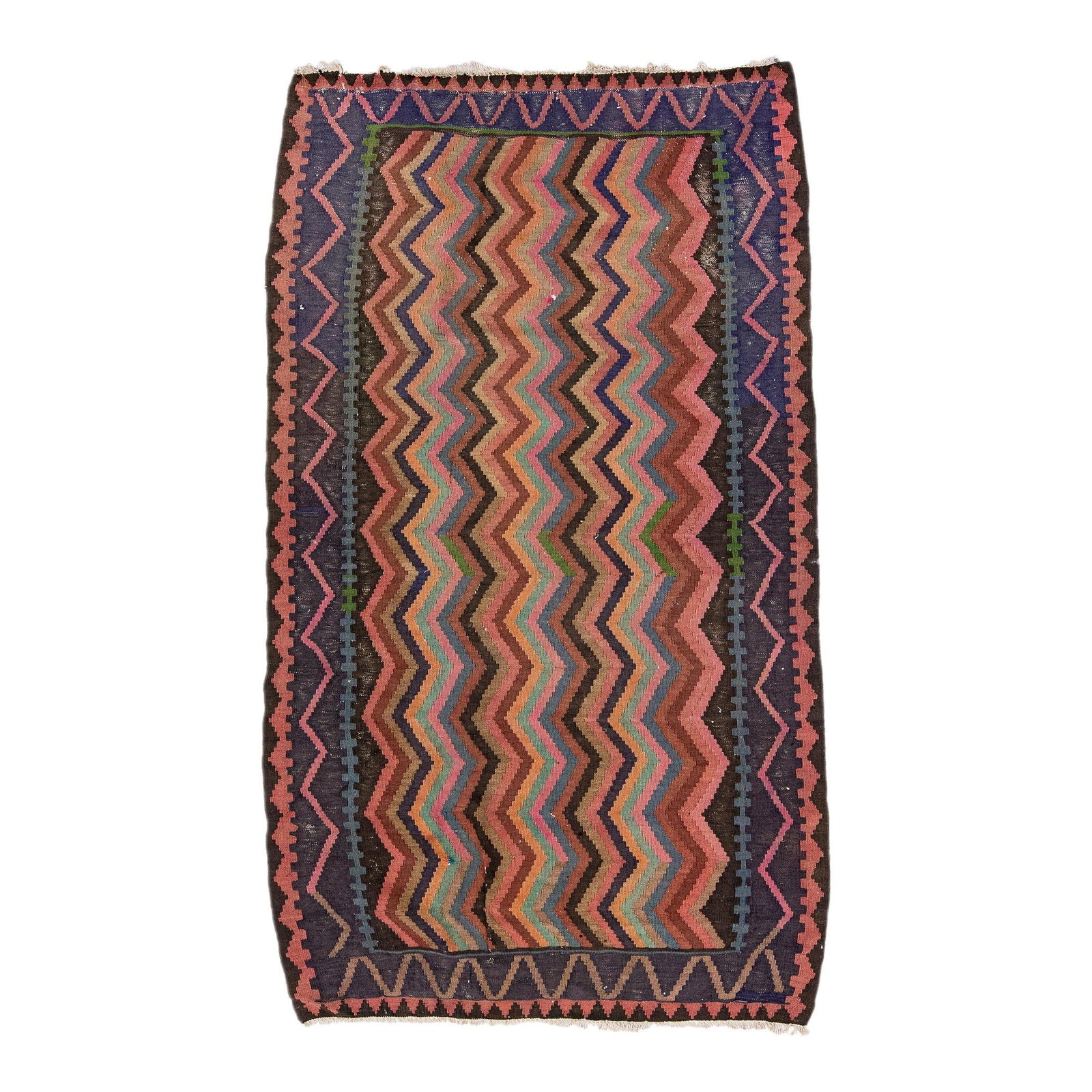 Vintage Turkish Kilim Handmade Wool Rug Multicolor Tribal Design 4'4 x 7'5: Vintage Turkish Kilim Handmade Wool Rug Multicolor Tribal Design 4'4 x 7'5 Discover the charm of this beautiful vintage Turkish Kilim rug, expertly hand-knotted from quality wool. Featuring a vibrant 