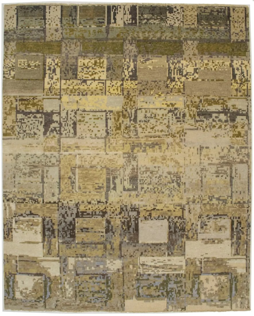 Hand-Knotted Wool Area Rug Modern Abstract Multi-Brown 7'11 x 9'9: Hand-Knotted Wool Area Rug Modern Abstract Multi-Brown 7'11 x 9'9 This contemporary modern area rug features an abstract design in a multicolored brown palette, hand-knotted from wool. Ideal for livin
