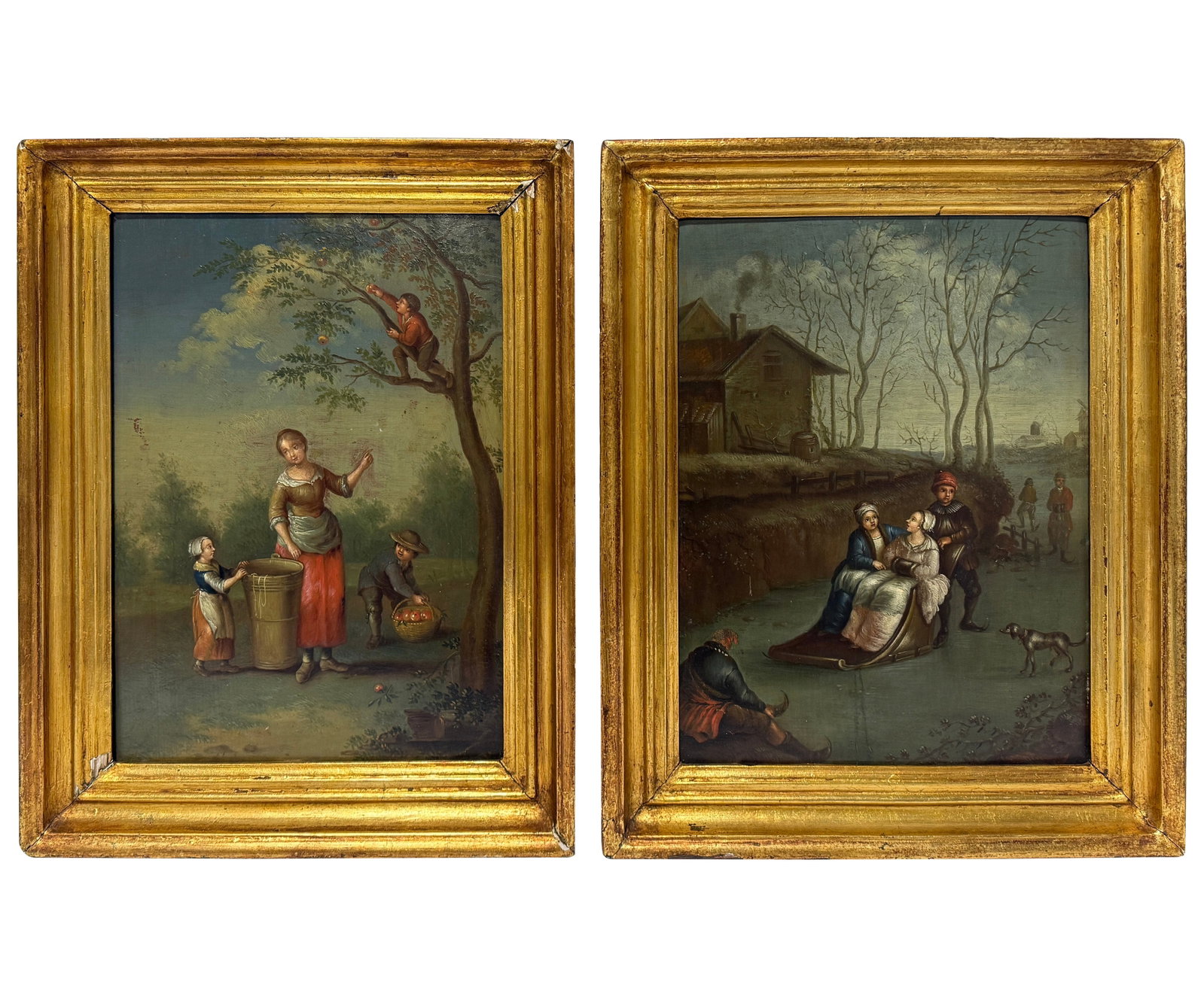 Set of Two 19th Century Dutch Style Genre Scene Paintings in Giltwood Frames (1 of 13)