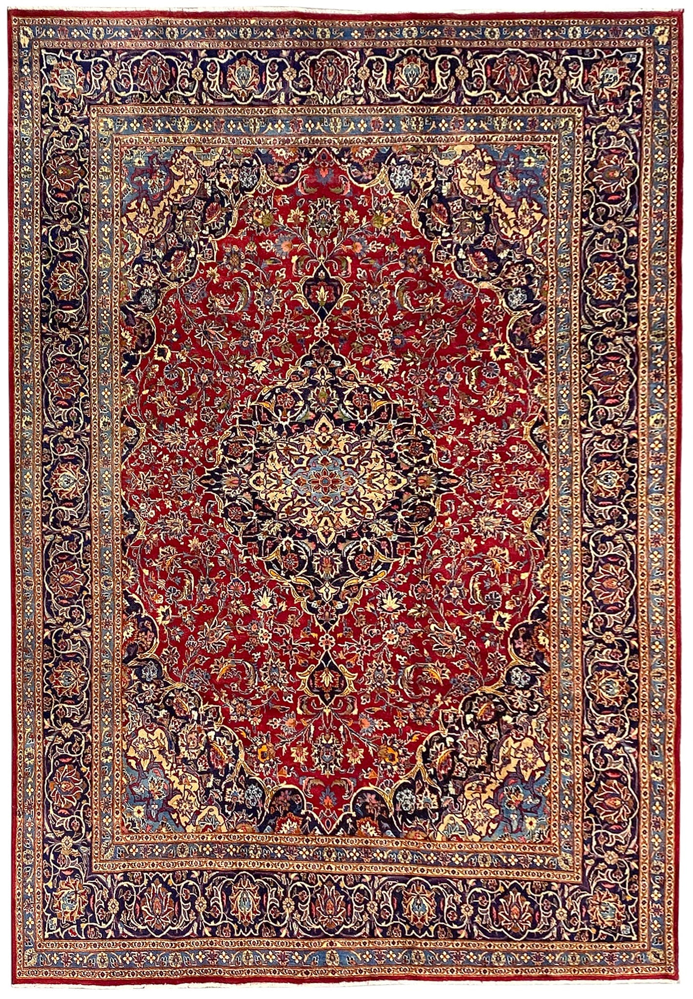 8 x 11.8 Genuine Persian Kashan Rug Hand Knotted Wool Red Blue: 8 x 11.8 Genuine Persian Kashan Rug Hand Knotted Wool Red Blue Free continental US Shipping This genuine Persian Kashan rug measures 8 x 11.8 and features a classic traditional design with floral