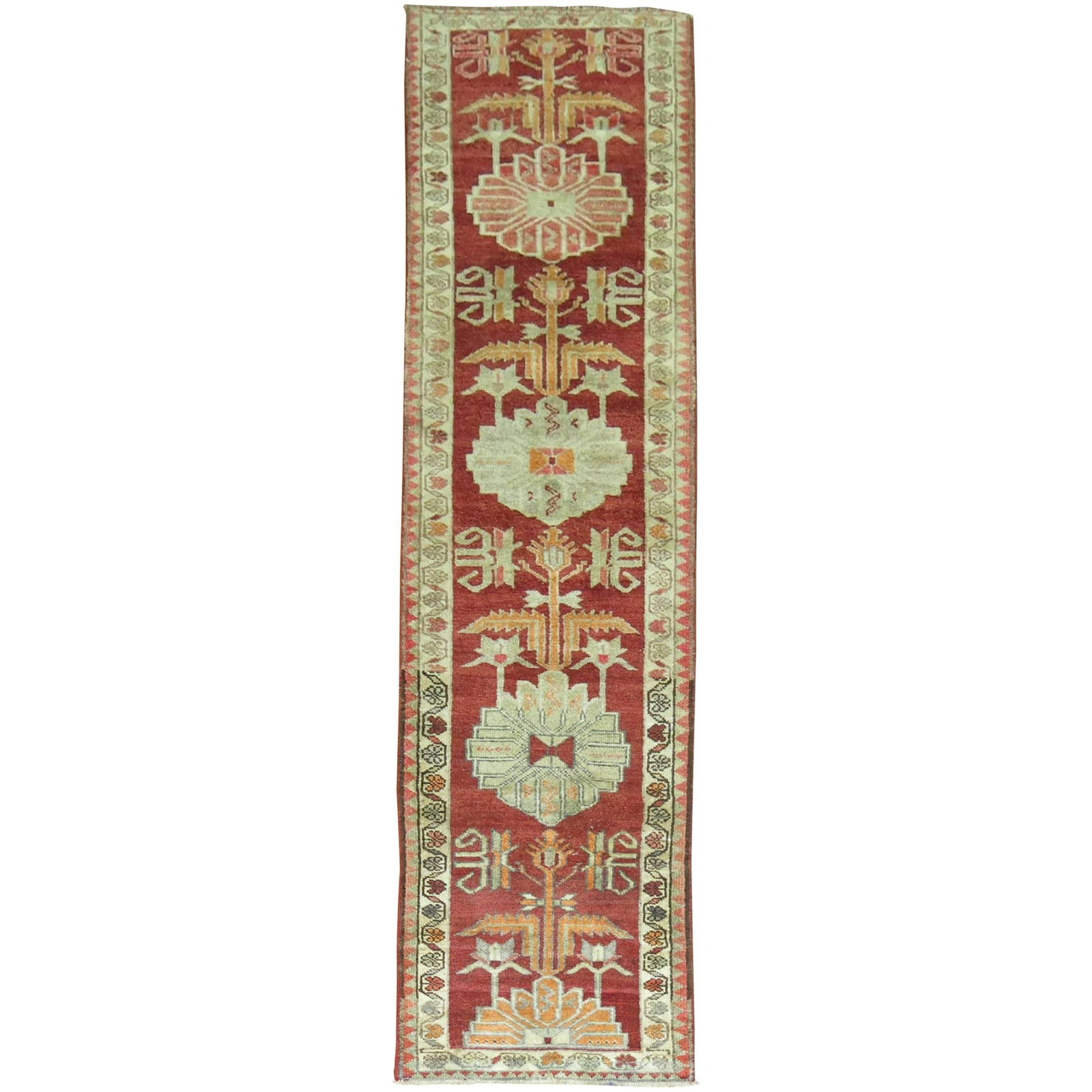Mid Century Turkish Wool Hand Woven Bohemian Runner: Mid Century Turkish Wool Hand Woven Bohemian Runner This vintage Turkish Anatolian runner features a narrow and elongated design, hand-woven from wool in a deep red tone with bohemian style