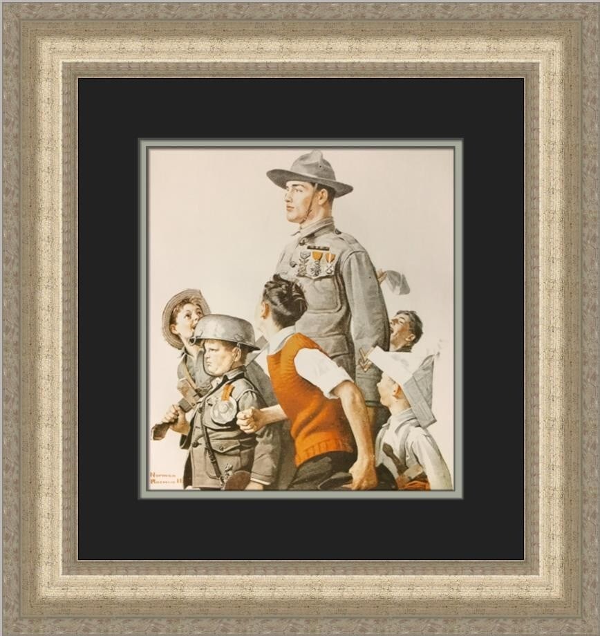 Norman Rockwell Hero's Welcome Custom Framed Print 20 x 18: Norman Rockwell Hero's Welcome Custom Framed Print 20 x 18 Presenting a stunning custom framed print of Norman Rockwell's "Hero's Welcome," a perfect addition for art enthusiasts. This medium-sized pi