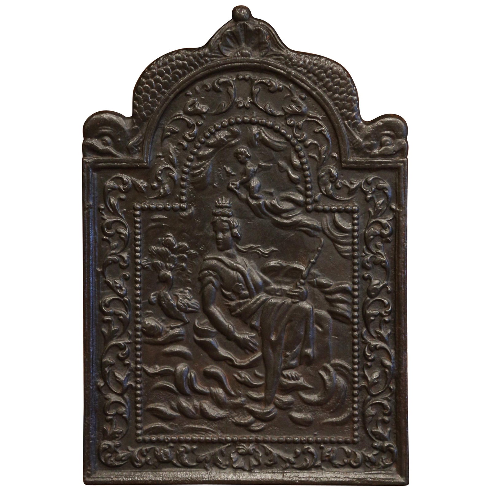 French Louis XV Iron Fireback with Goddess and Dolphins (1 of 7)