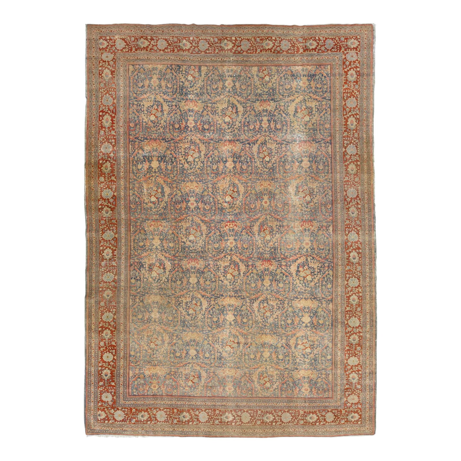 Handmade Blue Antique Mahal Wool Rug 9'11 x 14'3 Allover Pattern: Handmade Blue Antique Mahal Wool Rug 9'11 x 14'3 Allover Pattern This exquisite hand-knotted antique Mahal rug features a stunning all-over design with elegant beige, peach, and red accents beautifull