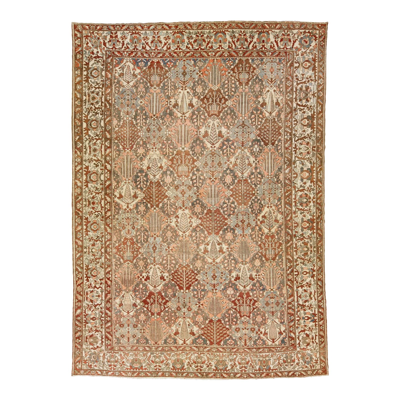 Antique Bakhtiari Persian Wool Rug 13'1 x 18'1 Multicolor Floral Design: Antique Bakhtiari Persian Wool Rug 13'1 x 18'1 Multicolor Floral Design Experience the exquisite craftsmanship of this Antique Bakhtiari hand-knotted wool rug, featuring a stunning color palette of gr