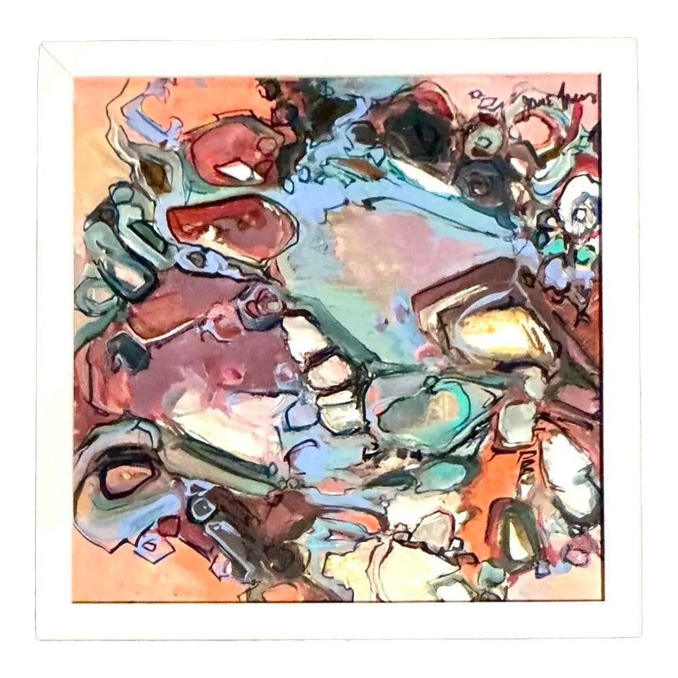 Framed abstract oil painting on canvas 13.25 x 13.25 inches (1 of 10)