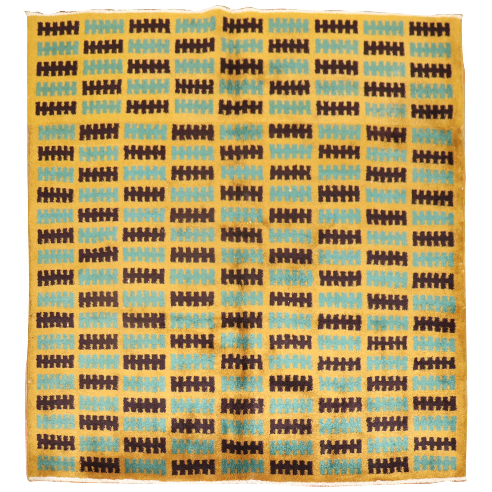 Mid-Century Modern Turkish Art Deco Hand-Knotted Wool Rug 64 x 64: Mid-Century Modern Turkish Art Deco Hand-Knotted Wool Rug 64 x 64 This stunning Turkish Art Deco square rug is a beautiful addition to any home, boasting a mid-century modern design. Crafted from high